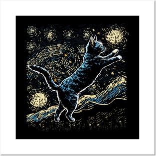 Starry Night Inspired Cat Gifts Funny Cat Posters and Art